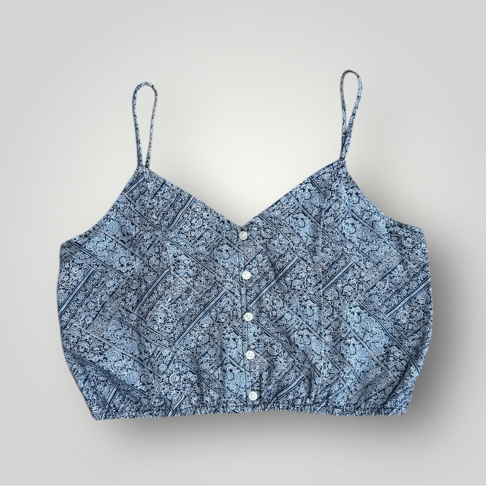 American Eagle Blue White Bandana Print Cropped Cami Top Women's Medium Linen